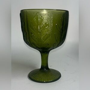 Vintage Green Schooner Mug FTD 1975 Stippled Glass Goblet 6.5”T EUC